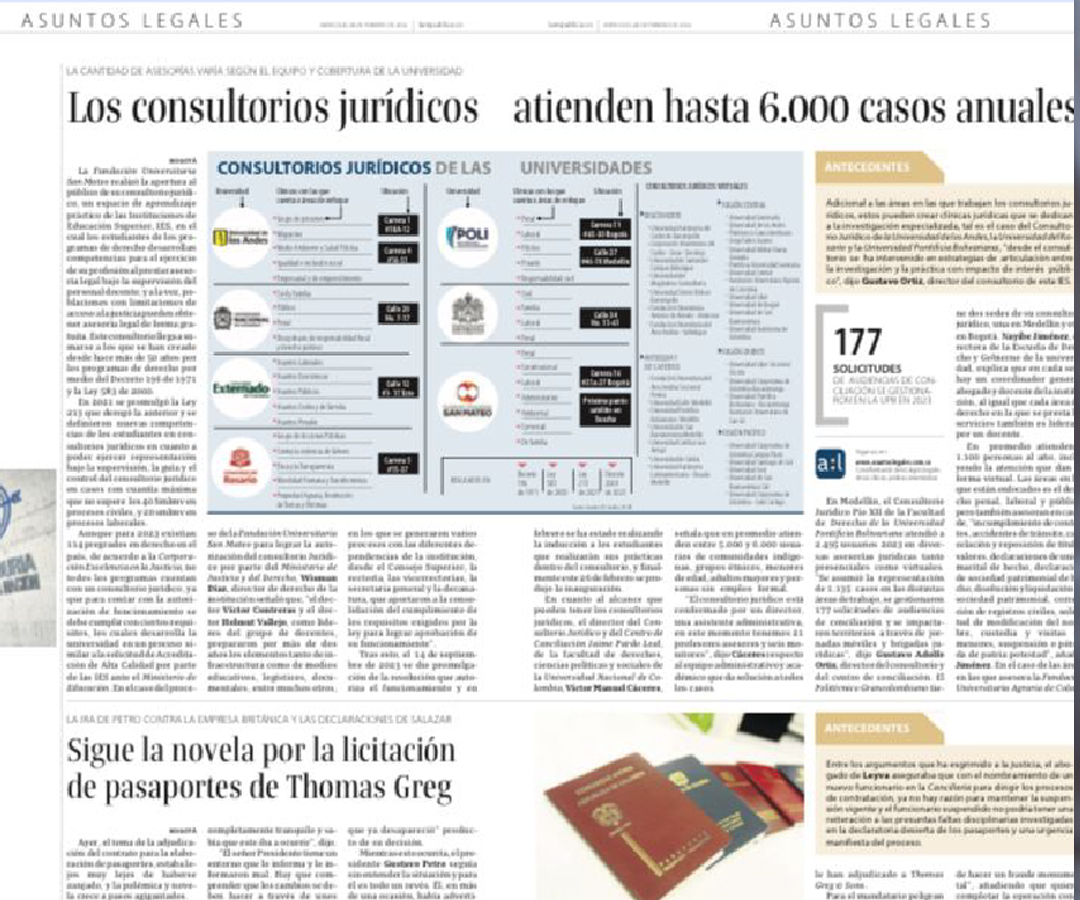Un consultorio jurídico de una universidad puede atender hasta 6.000 usuarios al año